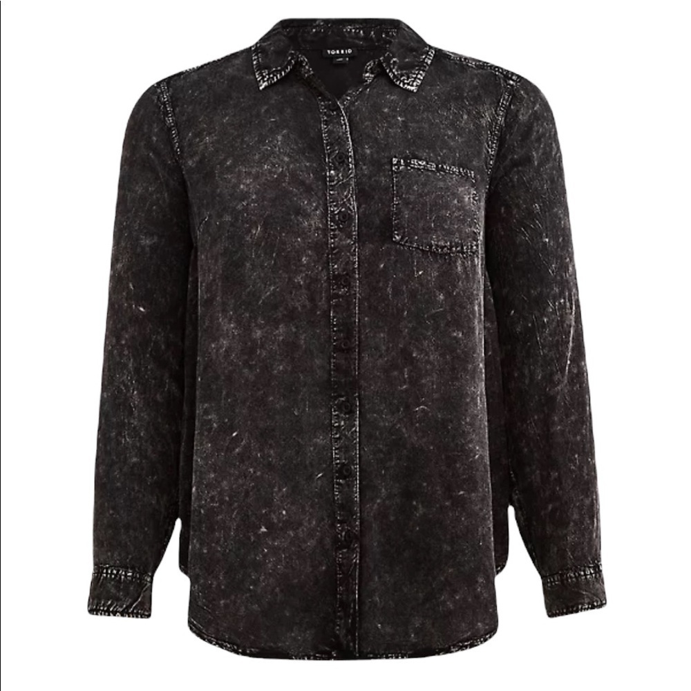 Torrid  Black Mineral Wash Collared Button Down LongSleeve Shirt- 1 1X 14/16 NWT